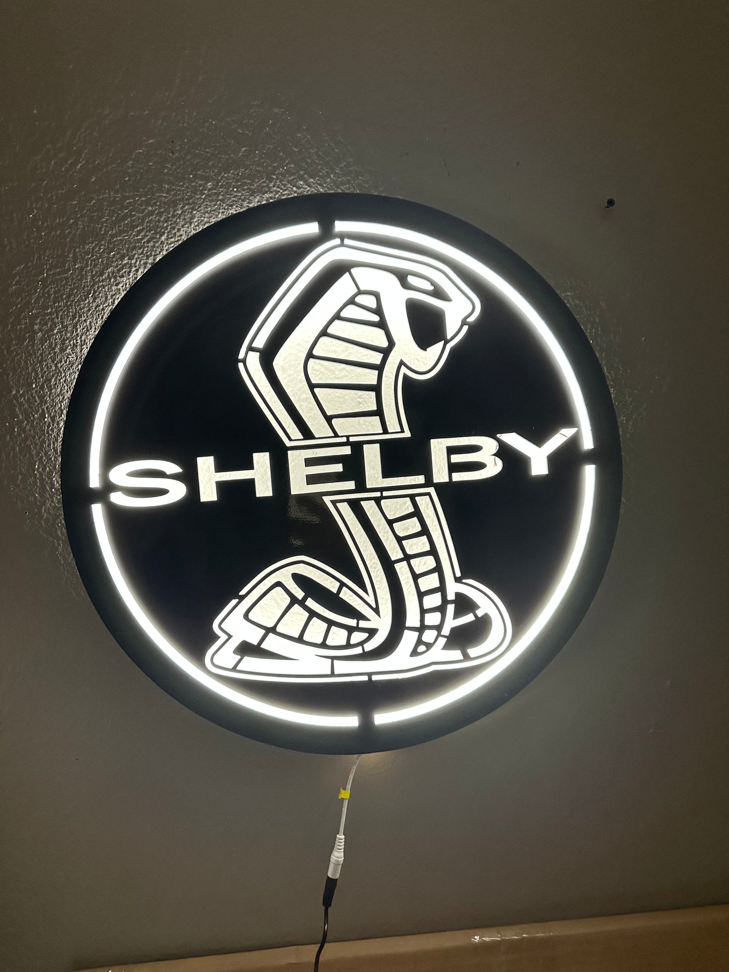20x20 shelby sign with optional led 6500w white backlit BLACK METALLIC