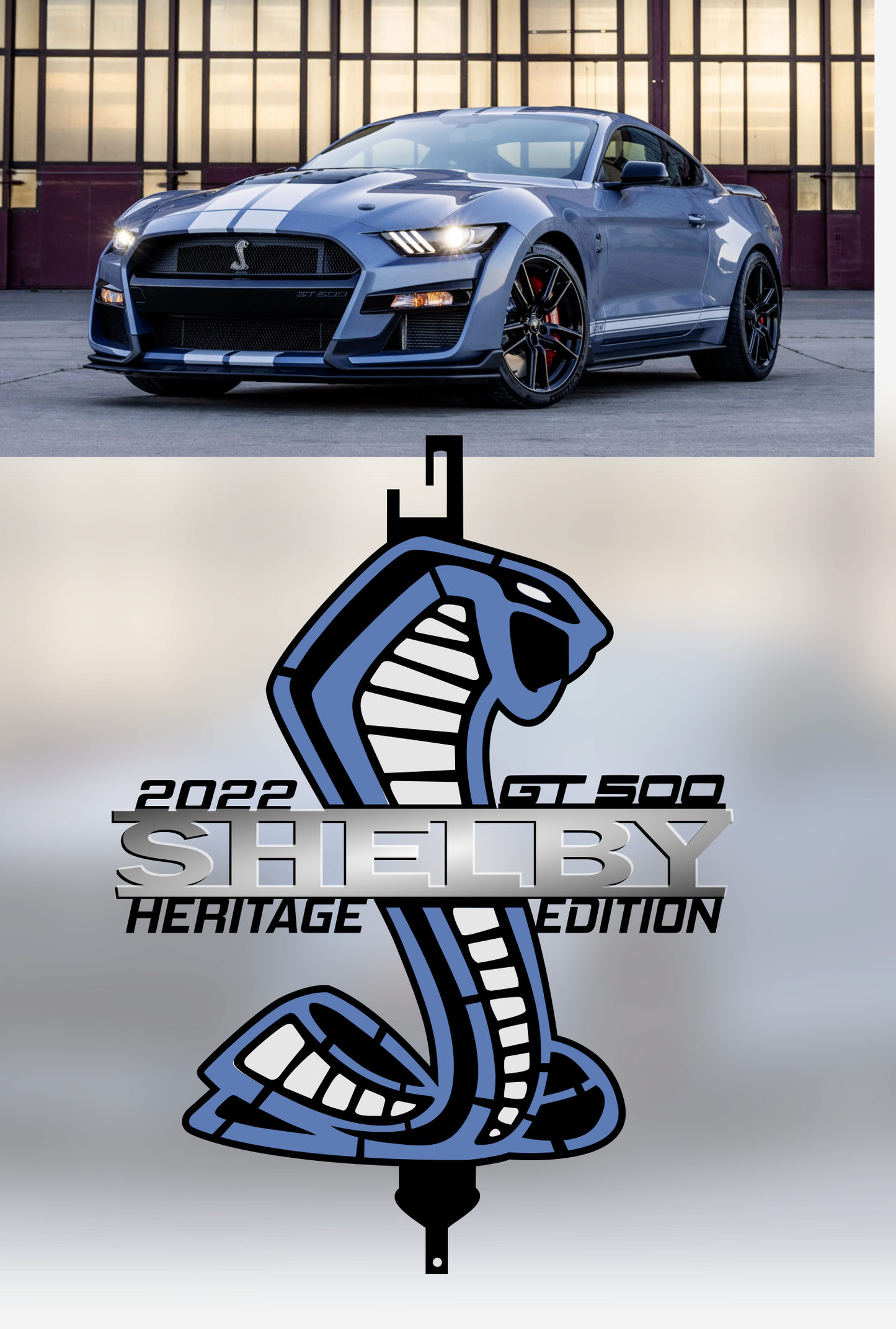 Shelby heritage edition  gt500 hood prop, brittany blue / black / white wimbledon