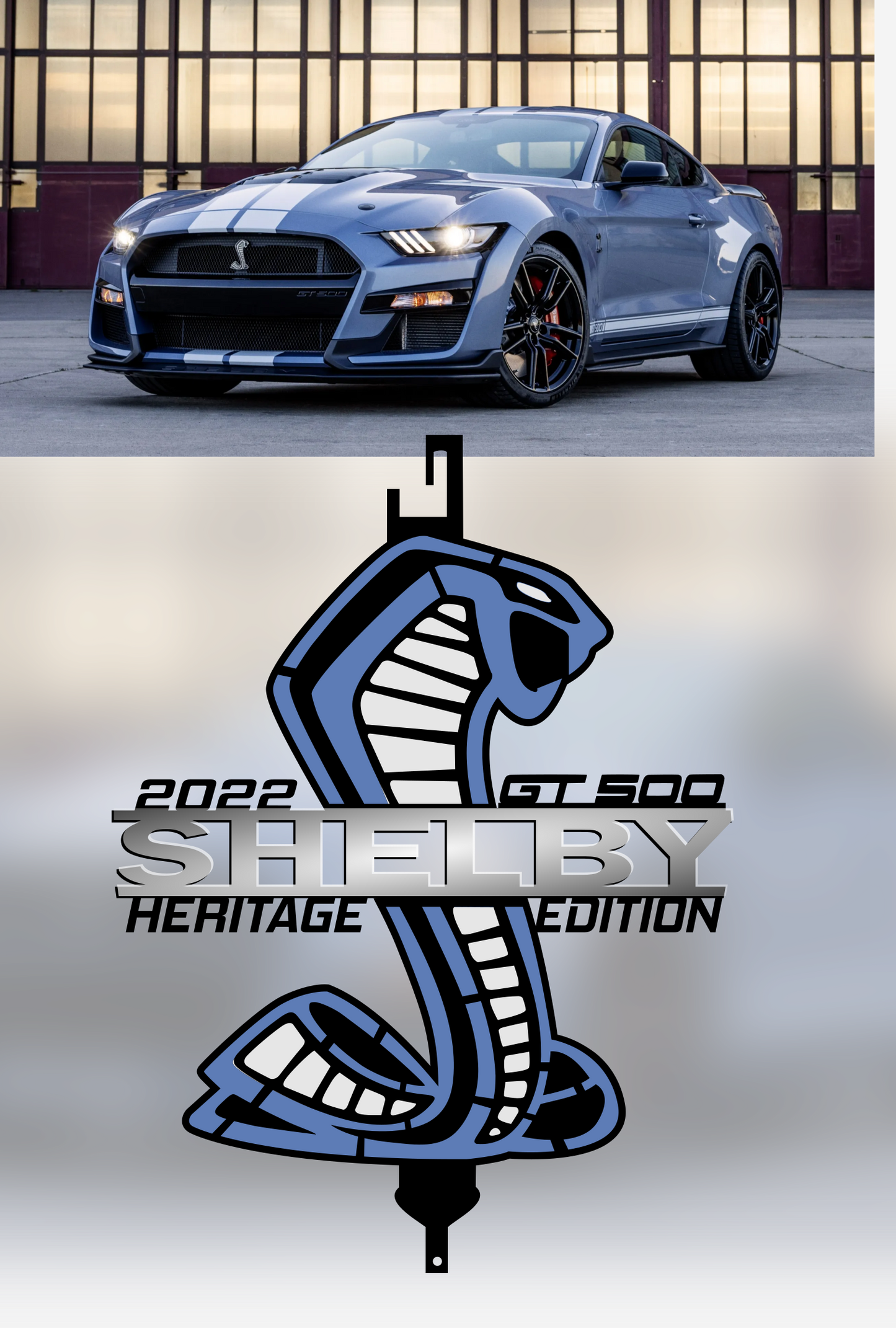 Shelby heritage edition gt500 hood prop, brittany blue / black / white wimbledon