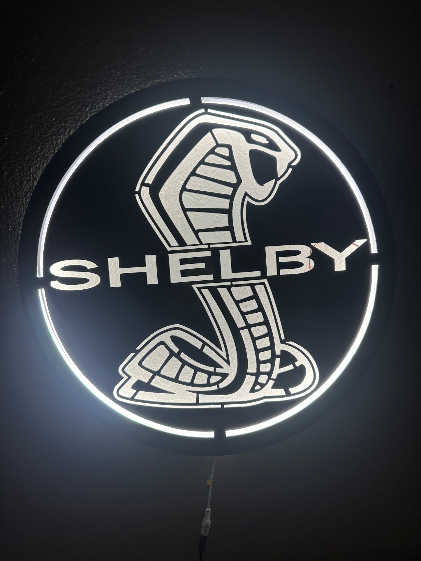 20x20 shelby sign with optional led 6500w white backlit BLACK METALLIC