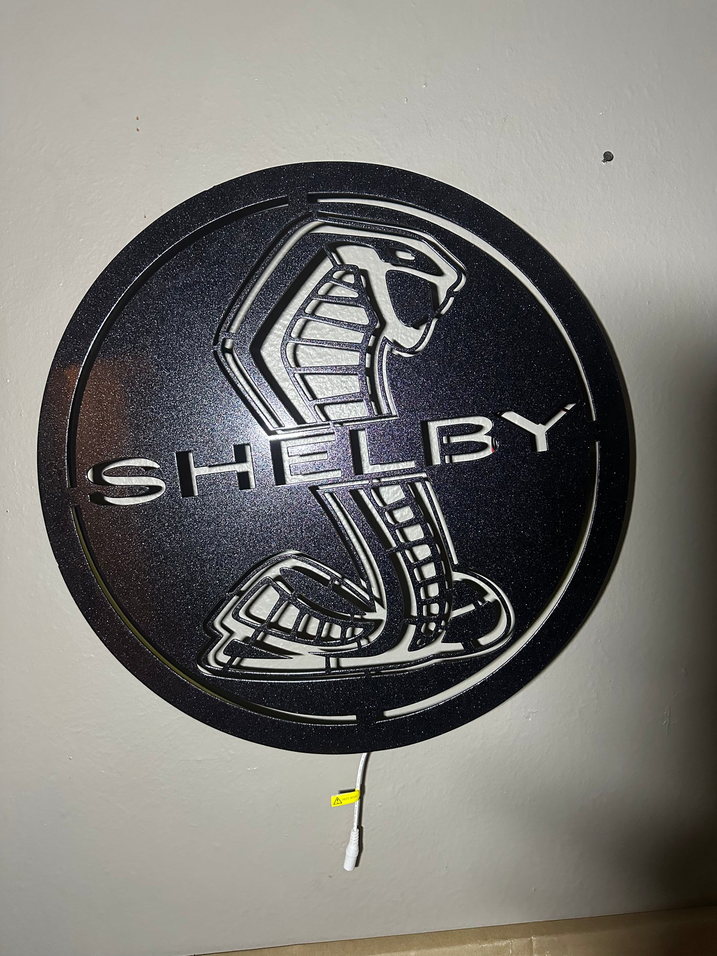 20x20 shelby sign with optional led 6500w white backlit BLACK METALLIC