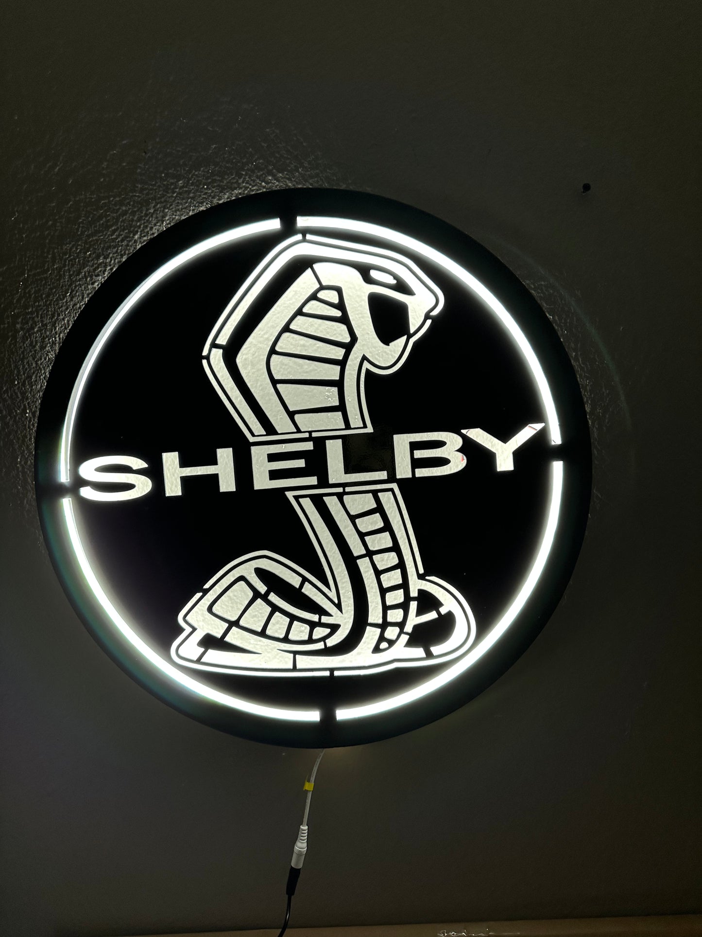 20x20 shelby sign with optional led 6500w white backlit BLACK METALLIC