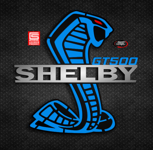 Shelby gt500 hood prop, black / grabber blue with red eye