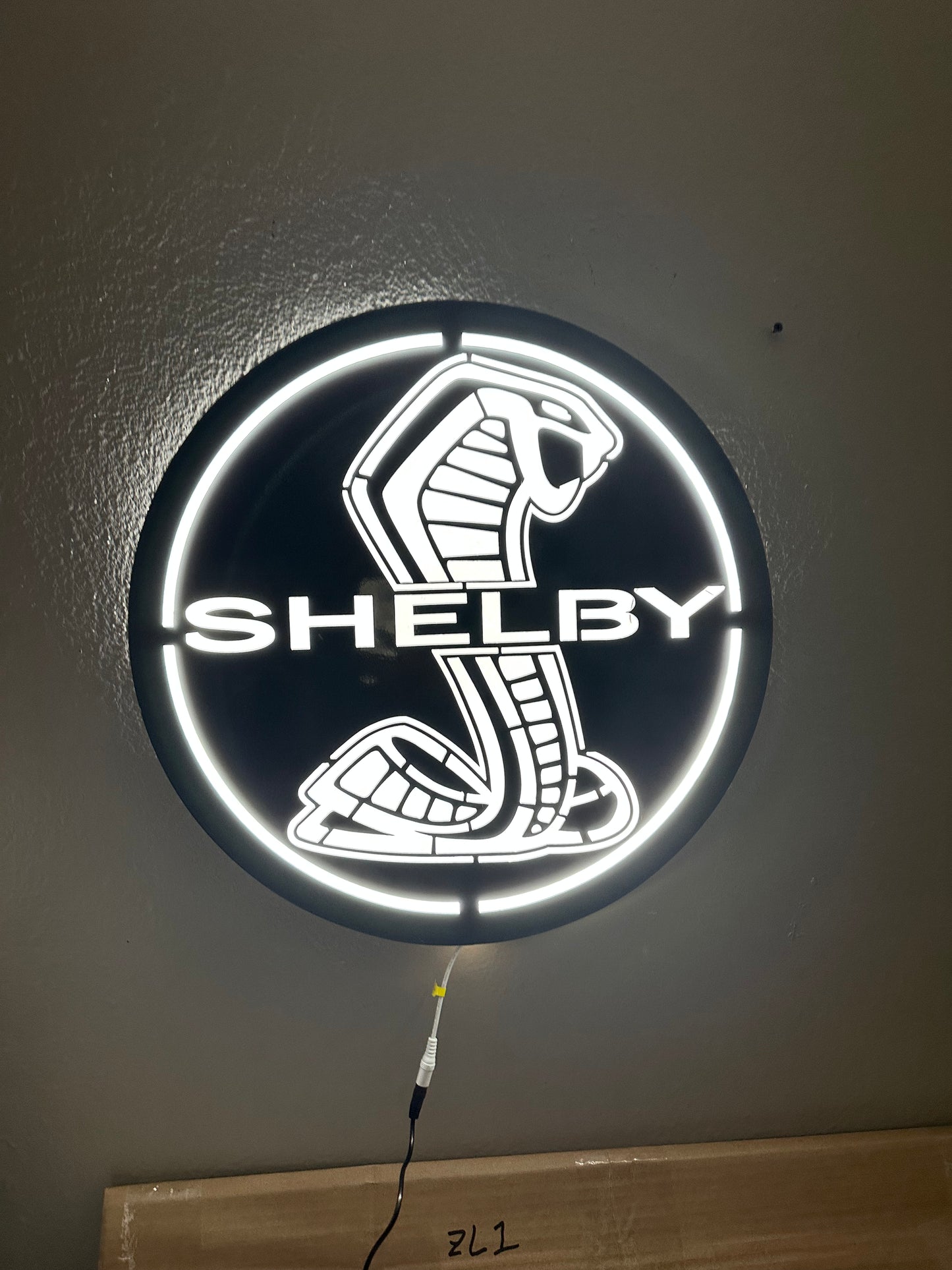 20x20 shelby sign with optional led 6500w white backlit BLACK METALLIC