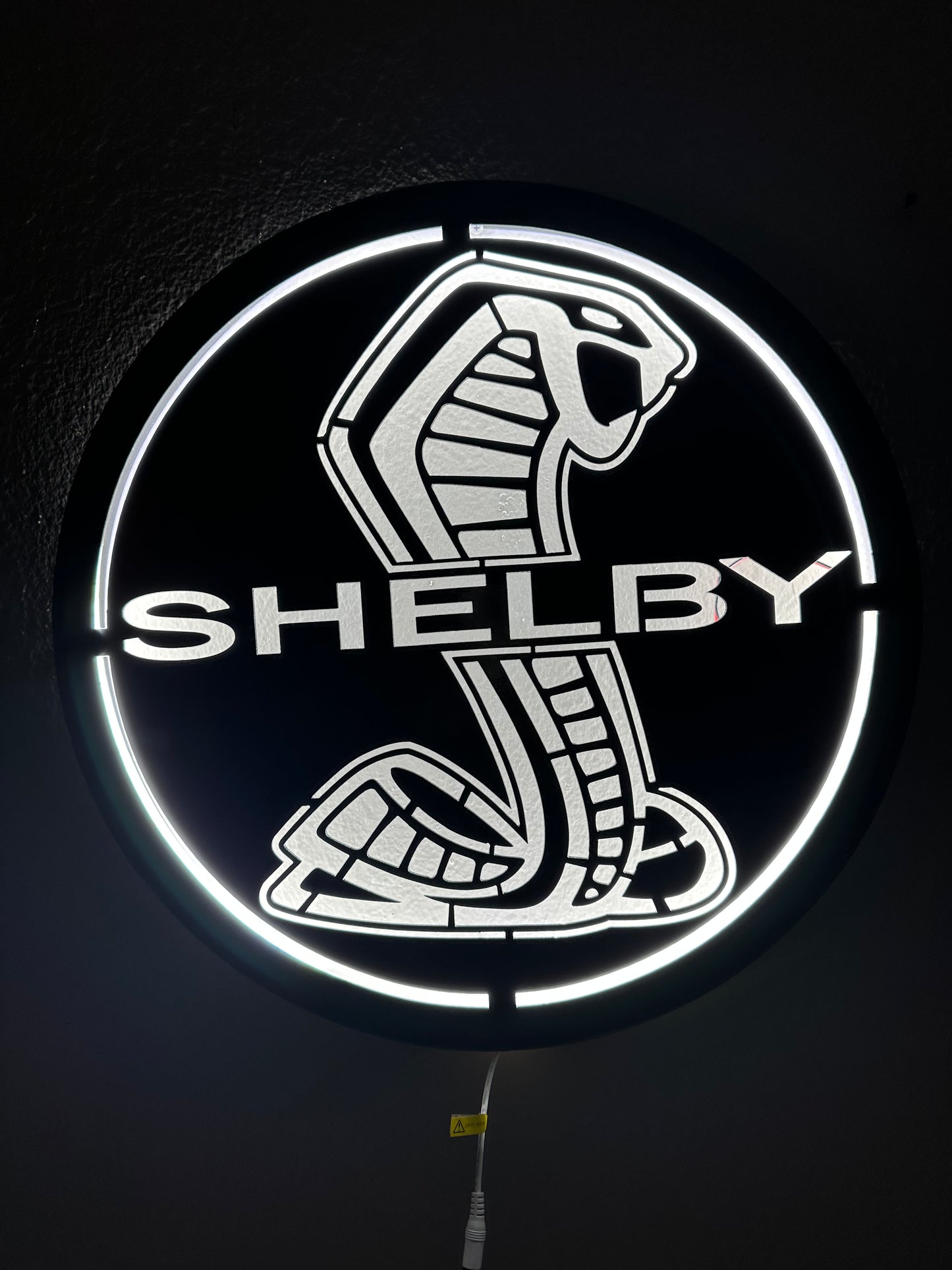 20x20 shelby sign with optional led 6500w white backlit BLACK METALLIC